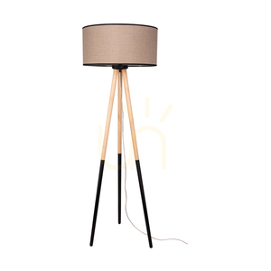 Panda golvlampa, 1xE27, Max. 60 W, björk-svart/svart, PVC-sladd, beige lampskärm i linne med svart kant, Ø 50 cm small 0