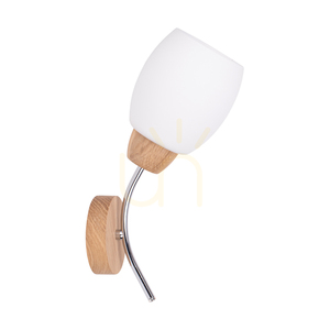 Parma vägglampa i trä, 1xE27 max. 60 W, oljad ek/krommetall/vit glasskärm, 16 cm small 0