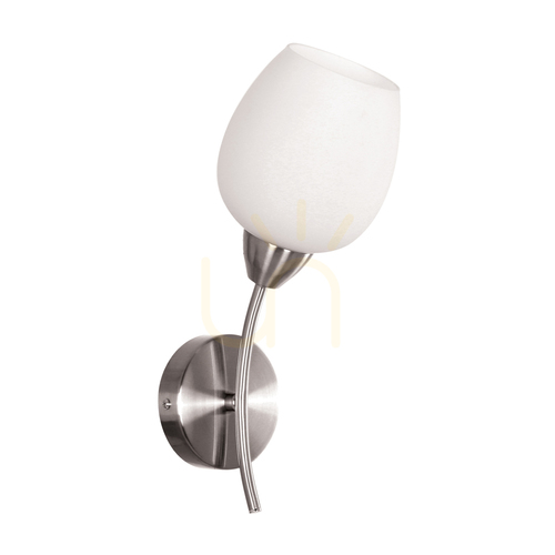 Kontrollera Parma vägglampa 1xE27 Max. 60 W, satinmetall/vit glasskärm, 16 cm