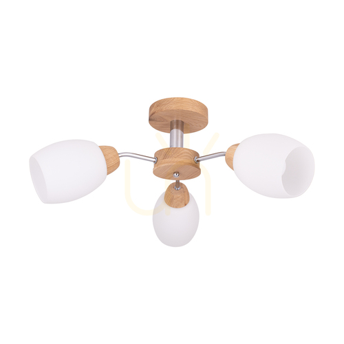 Kontrollera Taklampa i trä, Parma, 3xE27, Max. 60 W, oljad ek/krommetall/vit glasskärm, Ø 62 cm