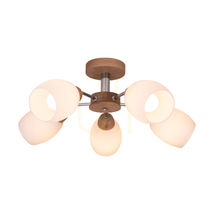 Taklampa i trä, modell Parma, 5xE27, Max. 60 W, oljad ek/krommetall/vit glasskärm, Ø 62 cm small 1