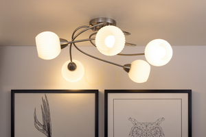 Pavia taklampa, 5xE27, Max. 60 W, satinmetall/vit glasskärm, Ø 65 cm small 3