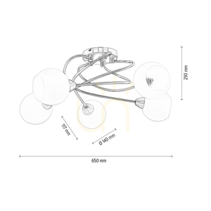 Pavia taklampa, 5xE27, Max. 60 W, satinmetall/vit glasskärm, Ø 65 cm small 4