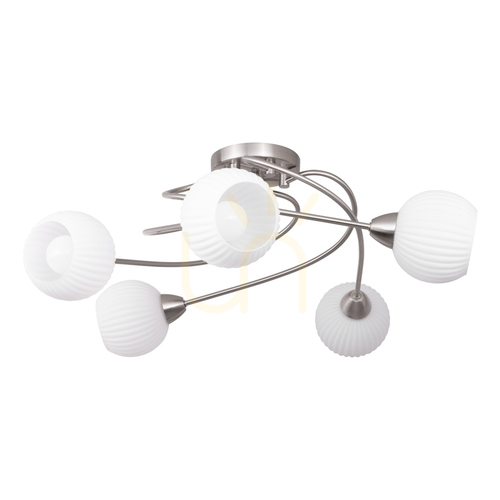 Kontrollera Pavia taklampa, 5xE27, Max. 60 W, satinmetall/vit glasskärm, Ø 65 cm