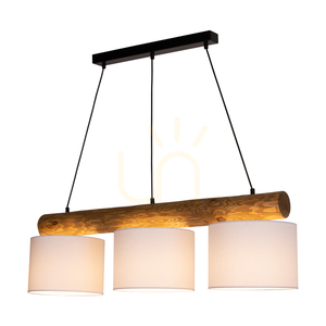 Pino Mix taklampa, 3xE27, Max. 40 W, brunbehandlad furu / svart metall / svart PVC-sladd / vit lampskärm, 100 cm small 1