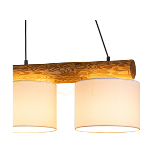 Pino Mix taklampa, 3xE27, Max. 40 W, brunbehandlad furu / svart metall / svart PVC-sladd / vit lampskärm, 100 cm small 2
