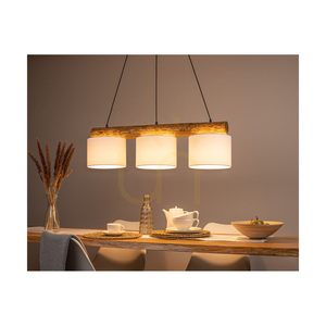 Pino Mix taklampa, 3xE27, Max. 40 W, brunbehandlad furu / svart metall / svart PVC-sladd / vit lampskärm, 100 cm small 3