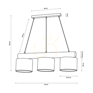 Pino Mix taklampa, 3xE27, Max. 40 W, brunbehandlad furu / svart metall / svart PVC-sladd / vit lampskärm, 100 cm small 4