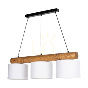 Pino Mix taklampa, 3xE27, Max. 40 W, brunbehandlad furu / svart metall / svart PVC-sladd / vit lampskärm, 100 cm small 0