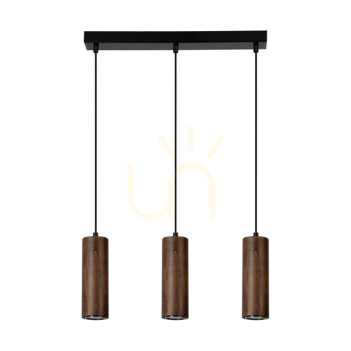 Kontrollera Rörformad taklampa, inklusive 3 st. GU10-LED-lampor (max.. 5 W), bok- och valnötsträ / svart metall / svart PVC-kabel (46 cm)