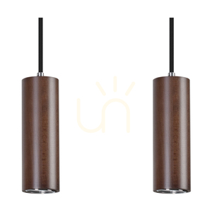 Rörformad taklampa, inklusive 4 st. GU10-LED-lampor (max.. 5 W), bok- och valnötsträ / svart metall / svart PVC-kabel (75 cm) small 1