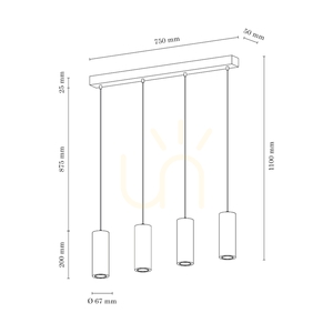 Rörformad taklampa, inklusive 4 st. GU10-LED-lampor (max.. 5 W), bok- och valnötsträ / svart metall / svart PVC-kabel (75 cm) small 2