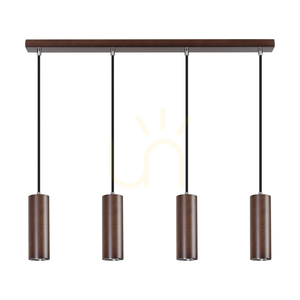 Rörformad taklampa, inklusive 4 st. GU10-LED-lampor (max.. 5 W), bok- och valnötsträ / svart metall / svart PVC-kabel (75 cm) small 0