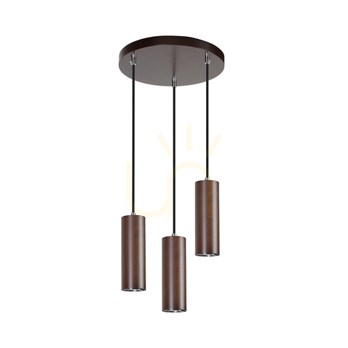 Kontrollera Rörformad taklampa, inklusive 3 st. GU10-LED-lampor (max.. 5 W), bok- och valnötsträ / svart metall / svart PVC-kabel, Ø 30 cm