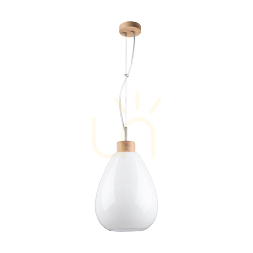 Kontrollera Piro taklampa, 1xE27, Max. 60 W, oljad ek / genomskinlig PVC-sladd / vit glasskärm, Ø 25 cm