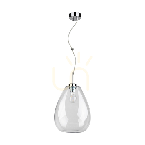 Kontrollera Piro taklampa, 1xE27, Max. 60 W, krommetall / genomskinlig PVC-sladd / genomskinlig glasskärm, Ø 25 cm
