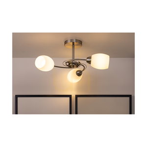 Taklampa Pisa, 3xE27, Max. 60 W, satinmetall/vit glasskärm, Ø 58 cm small 3