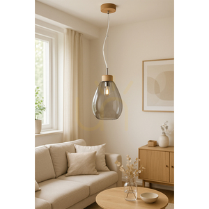 Piro taklampa, 1xE27, Max. 60 W, oljad ek / genomskinlig PVC-sladd / lampskärm i rökfärgat glas, Ø25 cm small 1