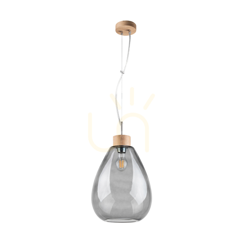 Kontrollera Piro taklampa, 1xE27, Max. 60 W, oljad ek / genomskinlig PVC-sladd / lampskärm i rökfärgat glas, Ø25 cm