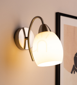 Pisa vägglampa 1xE27 Max. 60 W, satinmetall/vit glasskärm, 21,5 cm small 2