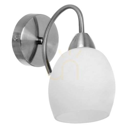 Kontrollera Pisa vägglampa 1xE27 Max. 60 W, satinmetall/vit glasskärm, 21,5 cm