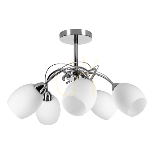 Kontrollera Taklampa Pisa, 5xE27, Max. 60 W, krommetall/vit glasskärm, Ø 58 cm