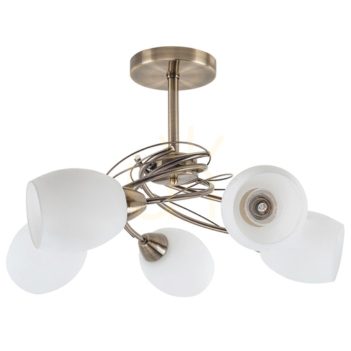 Kontrollera Taklampa Pisa, 5xE27, Max. 60 W, metall med patina/vit glasskärm, Ø 58 cm