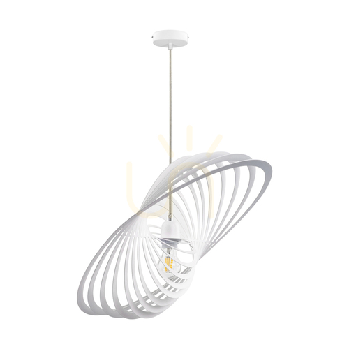 Kontrollera Planet taklampa, 1xE27, Max. 60 W, vit metall/vit PVC-sladd/vit metallskärm, 61 cm