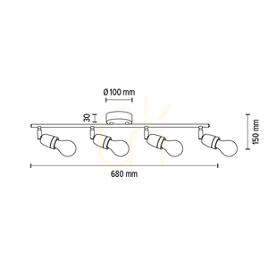 Porcia taklampa, 4xE27, Max. 25 W, svart-guldfärgad metall/svart keramik, 68 cm small 3