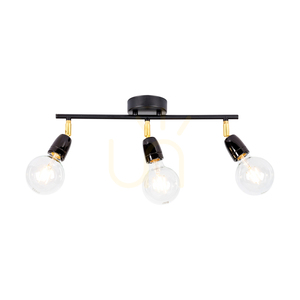 Porcia taklampa, 3xE27, Max. 25 W, svart-guldfärgad metall/svart keramik, 45 cm small 1