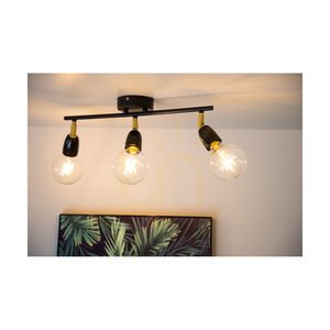 Porcia taklampa, 3xE27, Max. 25 W, svart-guldfärgad metall/svart keramik, 45 cm small 3