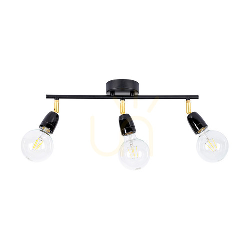 Kontrollera Porcia taklampa, 3xE27, Max. 25 W, svart-guldfärgad metall/svart keramik, 45 cm