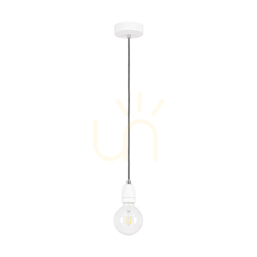 Kontrollera Porcia taklampa, 1xE27, Max. 60 W, vit metall/antracitfärgad flätad kabel/vit keramik, Ø 10 cm