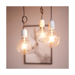 Porcia taklampa, 3xE27, Max. 60 W, vit metall/antracitfärgad flätad kabel/vit keramik, Ø 30 cm small 3