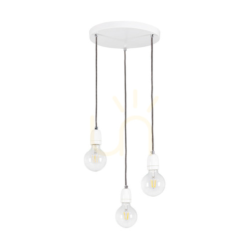 Kontrollera Porcia taklampa, 3xE27, Max. 60 W, vit metall/antracitfärgad flätad kabel/vit keramik, Ø 30 cm