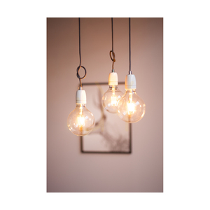 Porcia taklampa, 3xE27, Max. 60 W, vit metall/antracitfärgad flätad kabel/vit keramik, 52 cm small 3