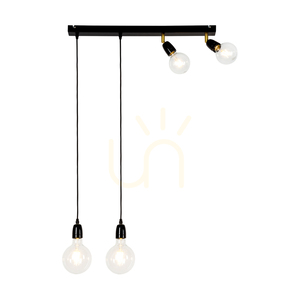 Porcia taklampa, 4xE27, Max. 25 W, svart-guldfärgad metall/svart flätad kabel/svart keramik, 75 cm small 1