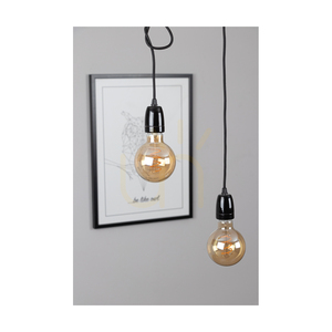 Porcia taklampa, 4xE27, Max. 25 W, svart-guldfärgad metall/svart flätad kabel/svart keramik, 75 cm small 3