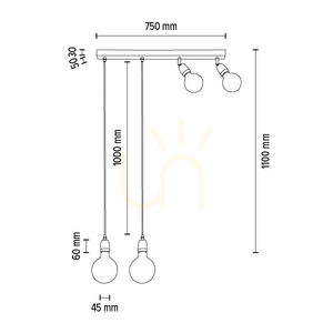 Porcia taklampa, 4xE27, Max. 25 W, svart-guldfärgad metall/svart flätad kabel/svart keramik, 75 cm small 6