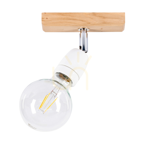 Kontrollera Porcia vägglampa i trä, 1xE27 max. 25 W, oljad ek/krommetall/vit keramik, 13 cm