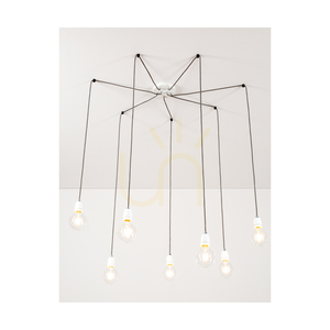 Porcia taklampa, 7xE27, Max. 60 W, vit metall/antracitfärgad flätad kabel/vit keramik, Ø 15 cm small 3