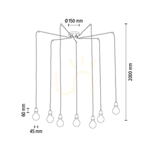 Porcia taklampa, 7xE27, Max. 60 W, vit metall/antracitfärgad flätad kabel/vit keramik, Ø 15 cm small 4