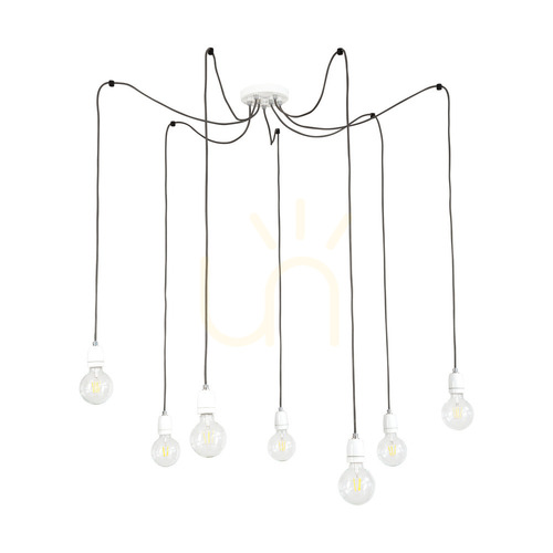 Kontrollera Porcia taklampa, 7xE27, Max. 60 W, vit metall/antracitfärgad flätad kabel/vit keramik, Ø 15 cm