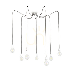 Porcia taklampa, 7xE27, Max. 60 W, vit metall/antracitfärgad flätad kabel/vit keramik, Ø 15 cm small 0