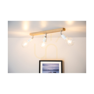 Porcia taklampa i trä, 3xE27, Max. 25 W, oljad ek/krommetall/vit keramik, 52 cm small 3