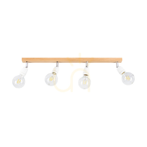 Kontrollera Porcia taklampa i trä, 4xE27, Max. 25 W, oljad ek/krommetall/vit keramik, 75 cm