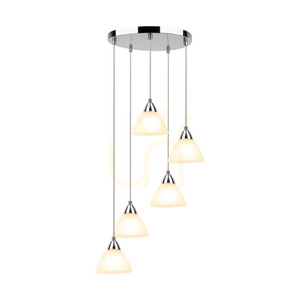 Prahas taklampa, 5xE14, Max. 40 W, krommetall / genomskinlig PVC-sladd / vit glasskärm, Ø 42 cm small 1