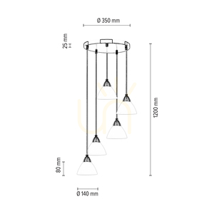 Prahas taklampa, 5xE14, Max. 40 W, krommetall / genomskinlig PVC-sladd / vit glasskärm, Ø 42 cm small 2