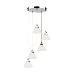 Prahas taklampa, 5xE14, Max. 40 W, krommetall / genomskinlig PVC-sladd / vit glasskärm, Ø 42 cm small 0