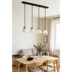 Prahas taklampa 4xE14 Max. 40 W, oljad ek/svart metall/svart PVC-sladd/vit glasskärm, 75 cm small 1